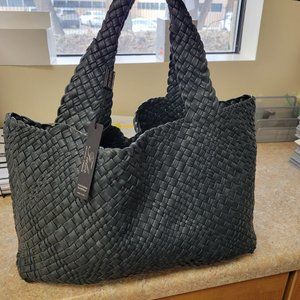 NWT FALOR MADE IN ITALY HAND MADE LEATHER WOVEN LARGE TOTE BAG AVIO BLUE